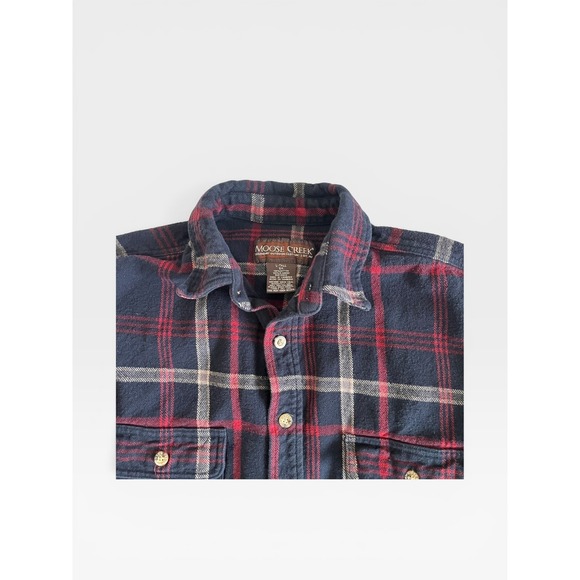 Moose Creek Mens Large Tall Flannel Shirt Navy Red Plaid Cotton Button Down - Picture 6 of 10